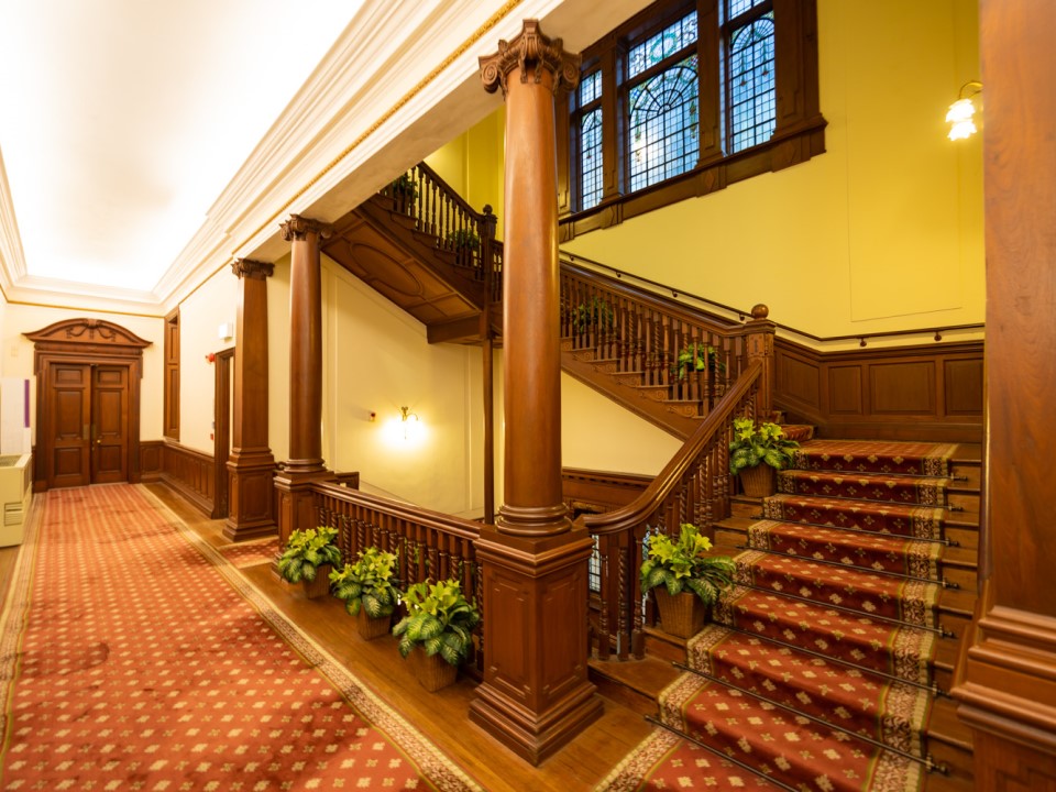 Interior of the Dr Sun Yat-sen Museum and its teak staircase.