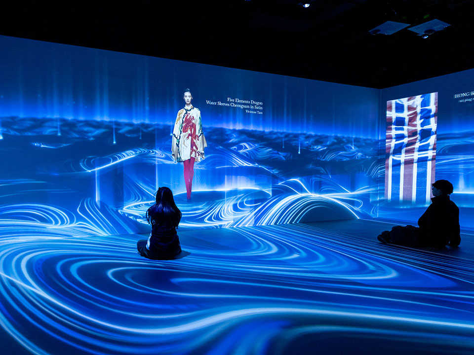 Colorful projection screen filled with innovative digital art and visuals for immersive experience.