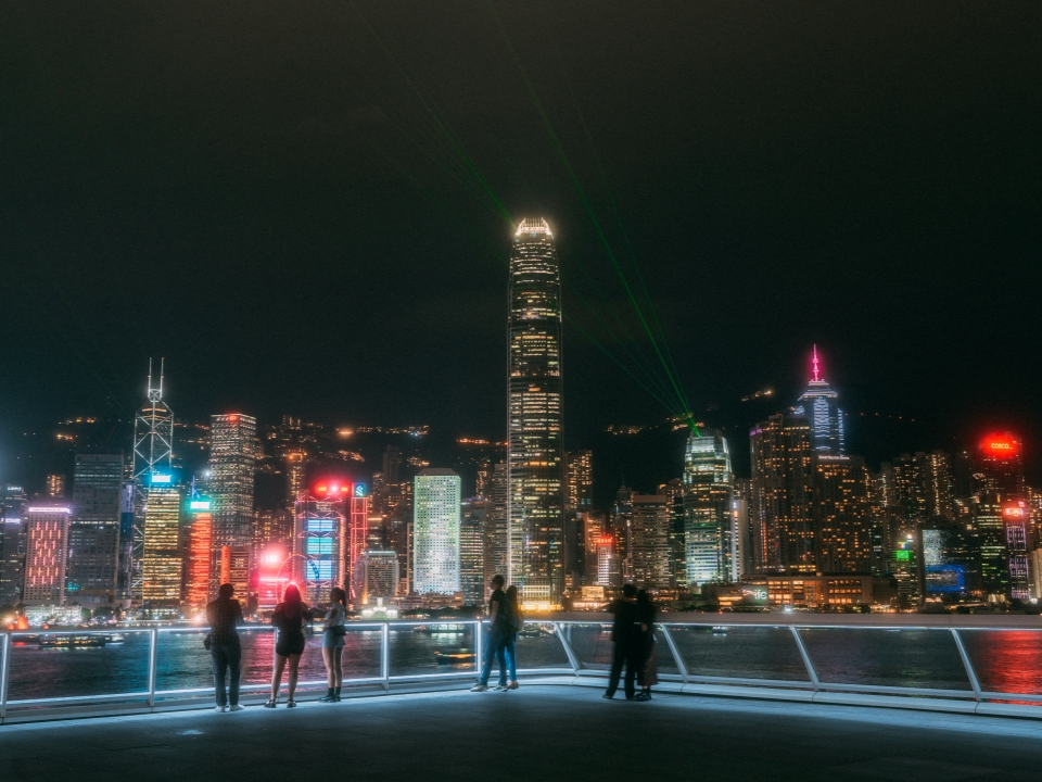 View of Hong Kong Island at night from Ocean Terminal Deck