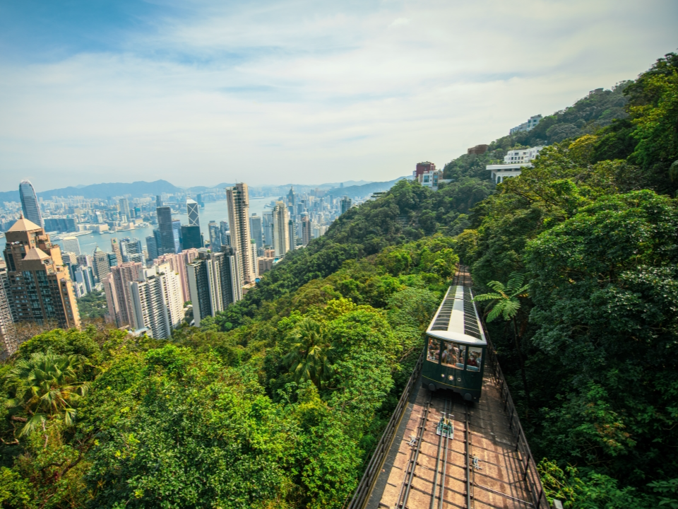 Peak Tram travels up the Peak from Central