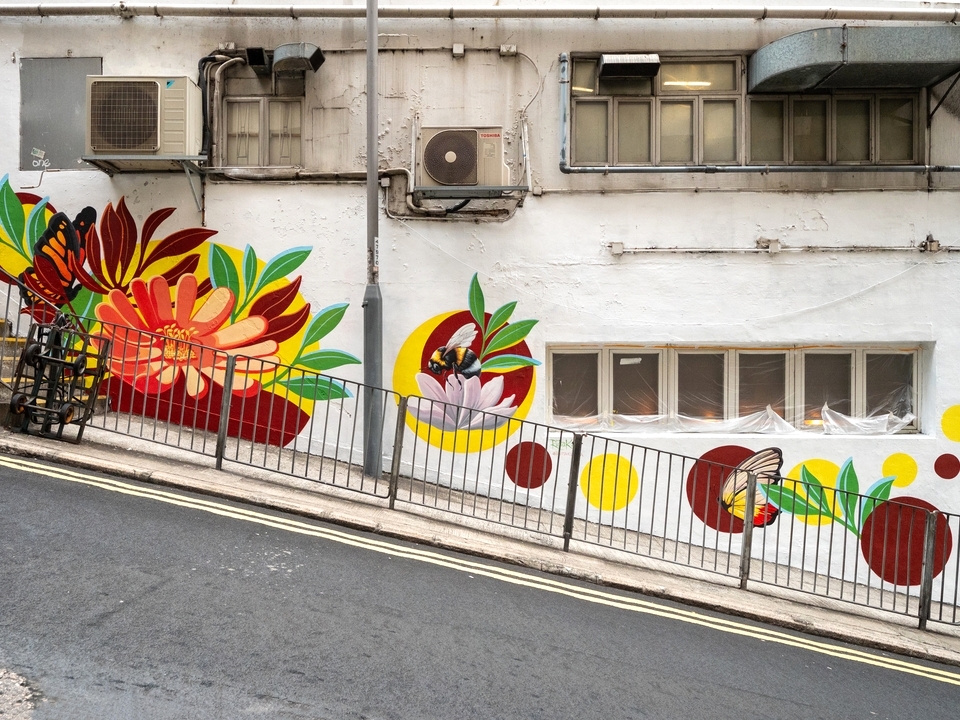 Mural by Riitta Kuisma viewed from the street across. 