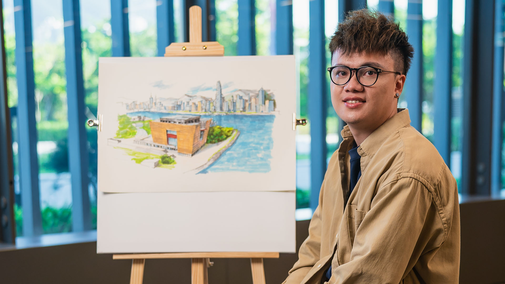 譚澤鴻以鋼筆及馬克筆速寫風景，記錄不同城市的地標和建築。