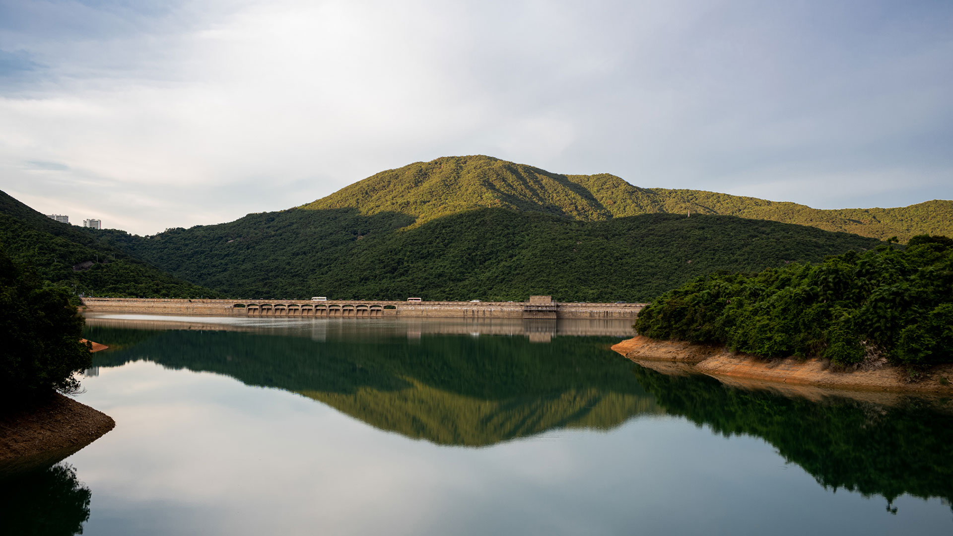 The reflection of the mountains on a lake