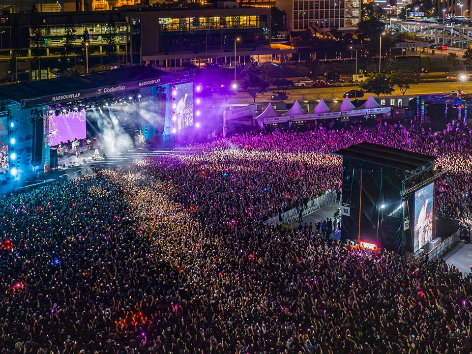 Vibrant stage at Clockenflap, Hong Kong’s largest outdoor music and arts festival.