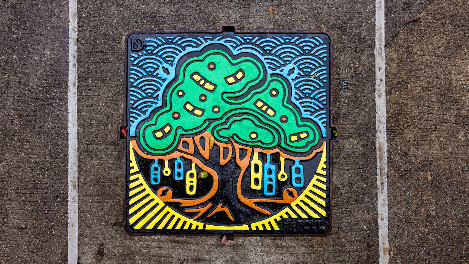 以大埔林村許願樹為主題的特色渠蓋