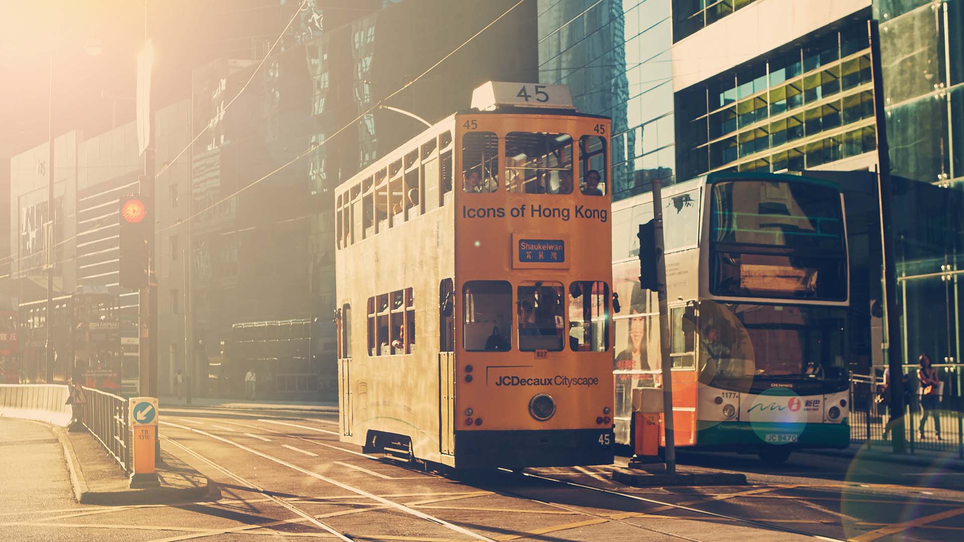 A Hong Kong tram at sunset
