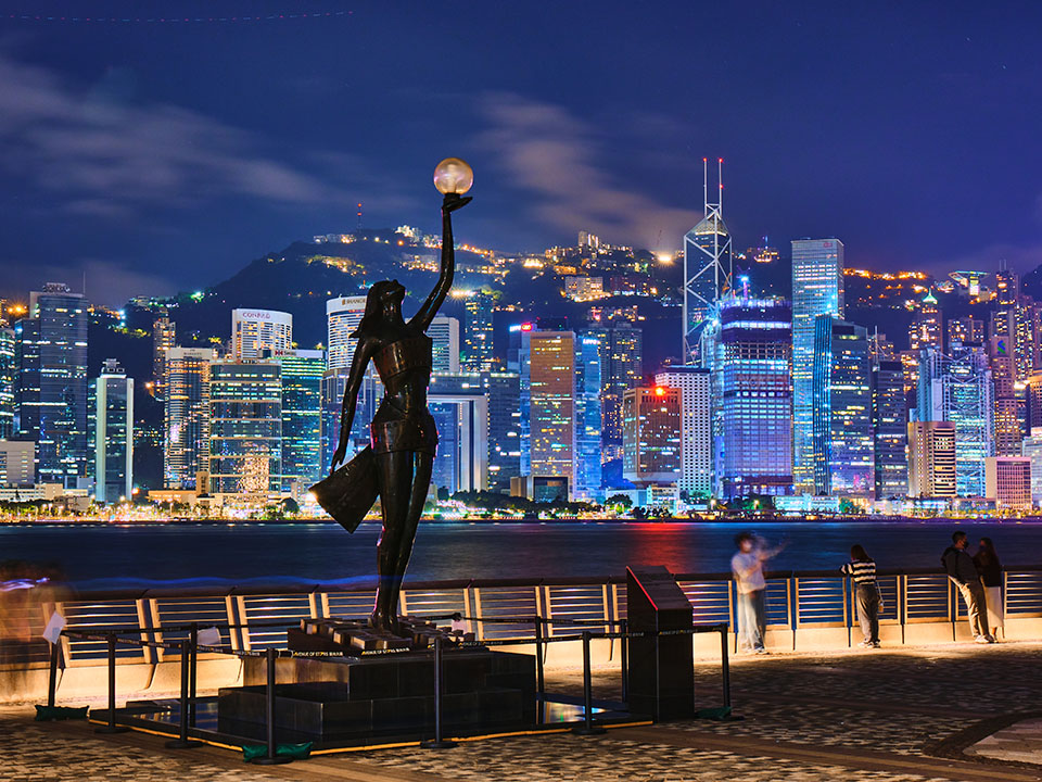 At Avenue of Stars, you can see the Star Ferry sailing in the Victoria Harbour