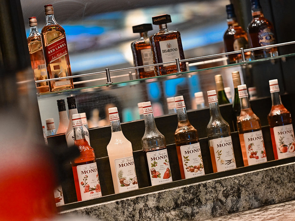 A bar of alcoholic spirits from a cruise ship. 