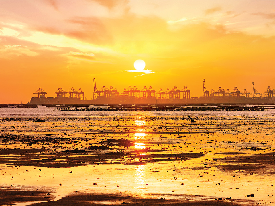 Wide Shot of Ha Pak Nai's Red Glowing Sunset