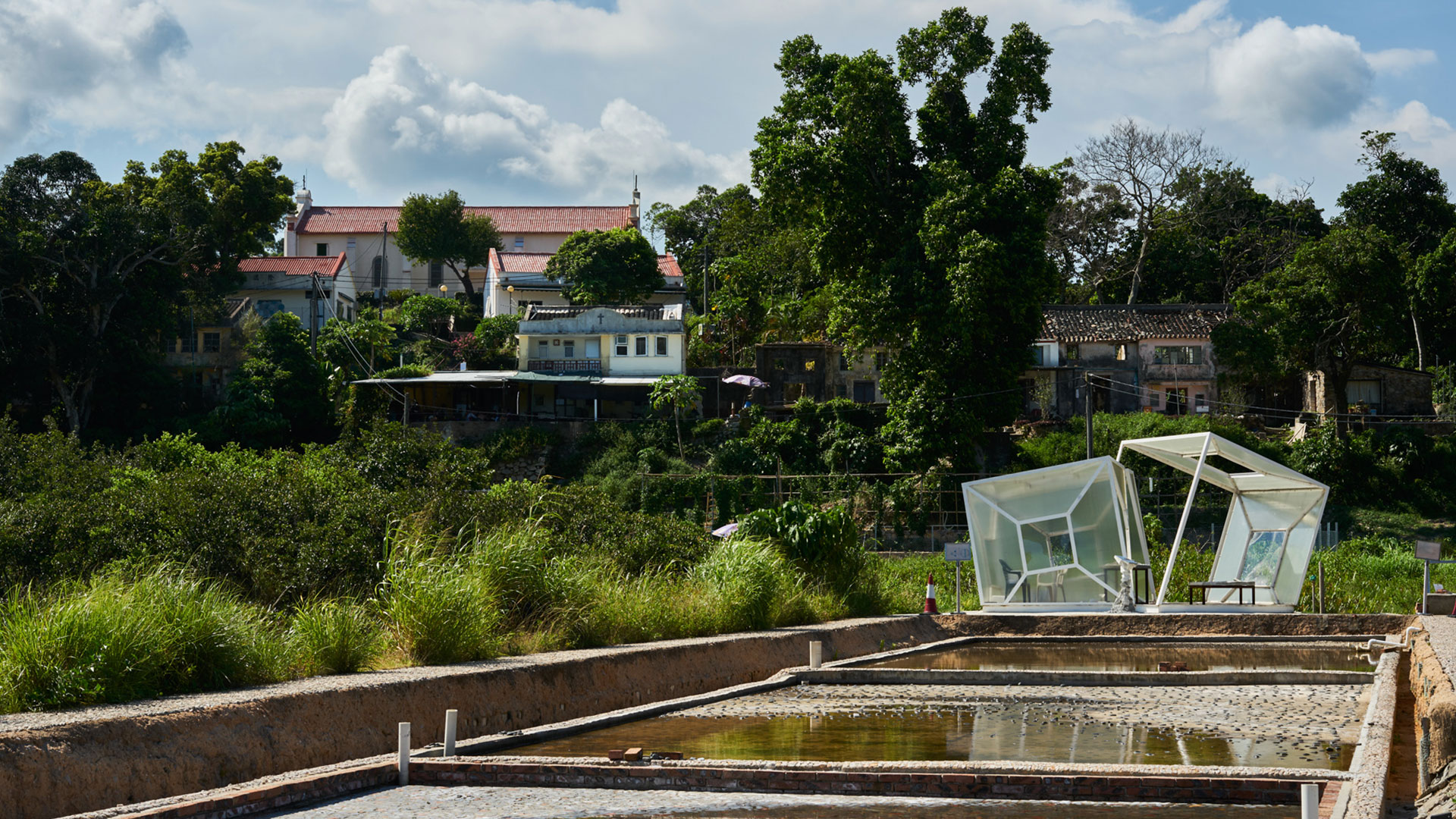 Art piece in front of salt pan at Yim Tin Tsai