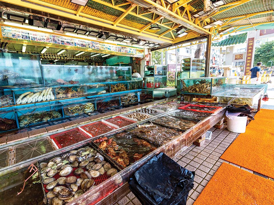 Talloze visrestaurants bij de waterkant van Sai Kung.