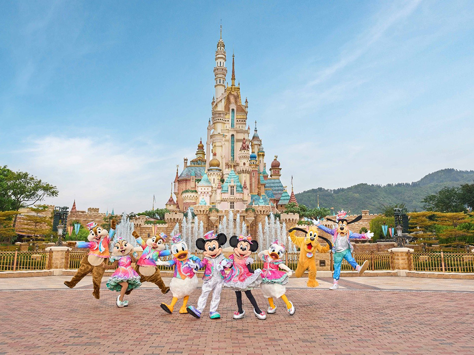Mickey and friends in front of the Castle of Magical Dreams