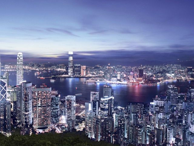Hong Kong Island aerial at night
